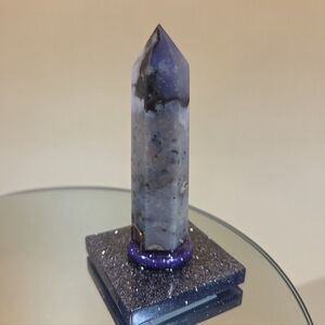 Natural Snowflake Flower Agate Obelisk On Handmade Resin & Bronze Display ♥︎